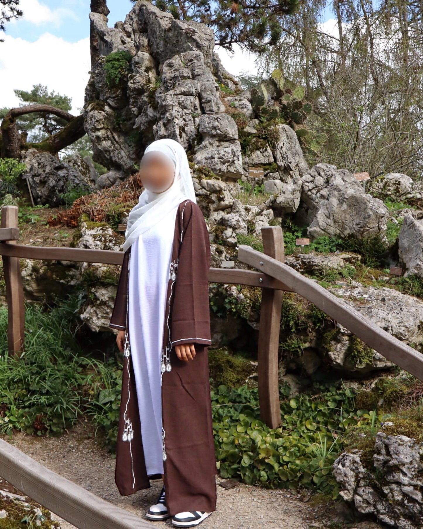 KIMONO ABAYA INTÉGRÉ - MARRON/BLANC